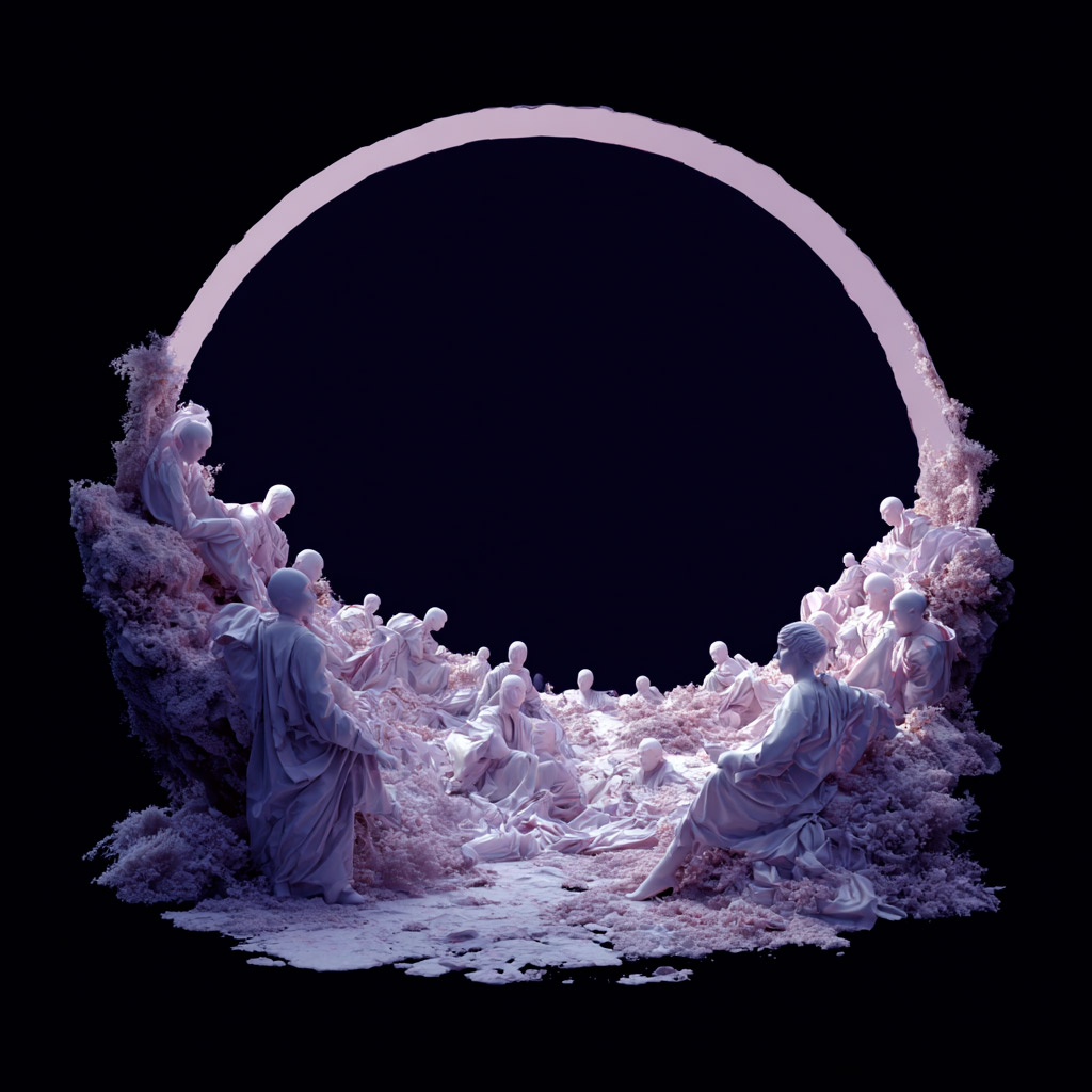 Nigredo. Liminal Mirror 5 — digital collage and AI, 2025